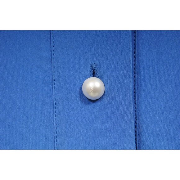 Chanel Womens Blouse Shirt Dress 40 Blue Silk Pleated Pearl Button Front Tunic - Picture 2 of 12